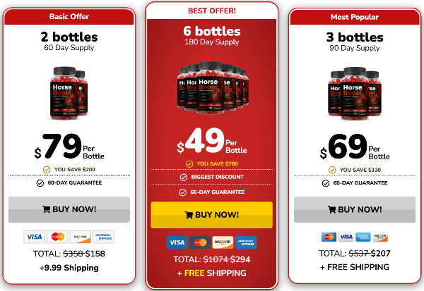 Horse Boost gummies pricing and packages